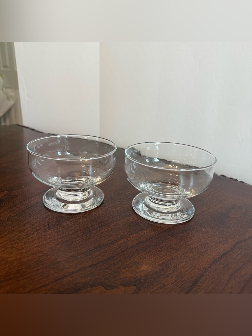 Set of 2 Vintage Clear Glasses Footed Dessert Bowls Sherbet Ice Cream Cups 4"D